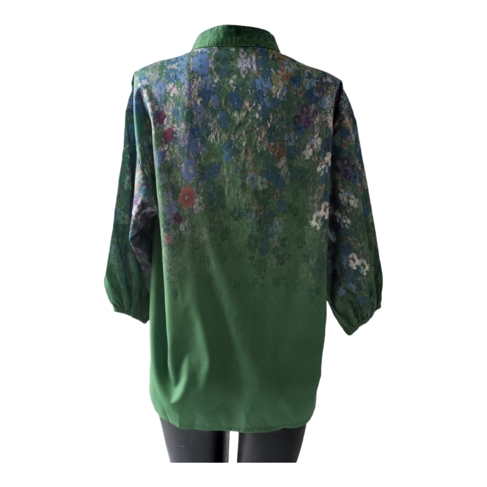 MISSLOOK Women’s Green Floral Boho Blouse 3/4 Sleeve Size S - Picture 4 of 14